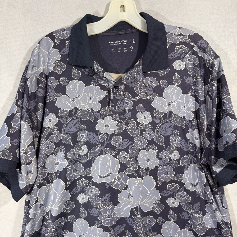 abercrombie fitch Men's Golf Polo Blue Floral Tropical Air Knit Shirt L Stretch‎